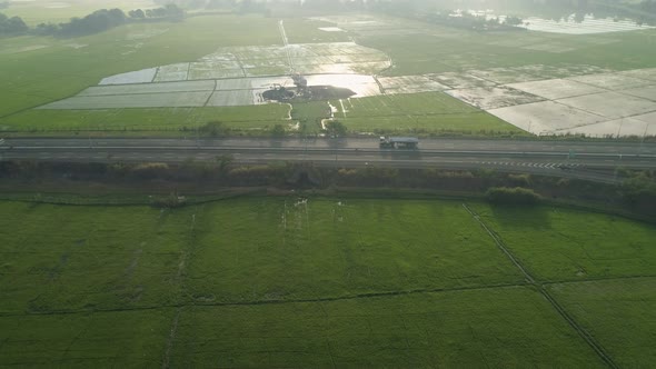 Tropical Landscape with Highway, Farmer Fields in the Philippines