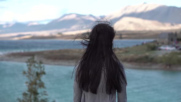 Asian Lady Enjoying The Wind And Magnificient Scenery 4 K