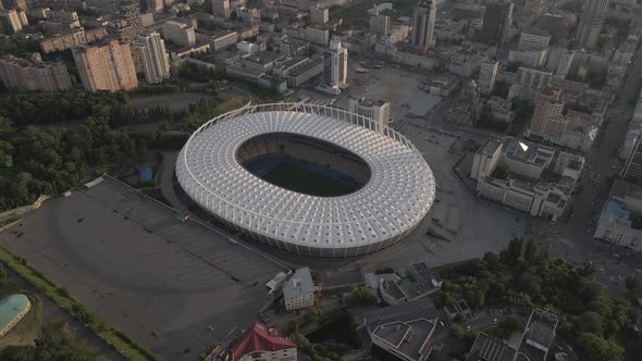 Aerial Drone View of Football Stadium in Kyiv During the Day