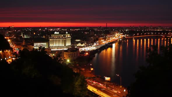 Night Time Timelapse of Living City Urban Scape, Yellow Lights