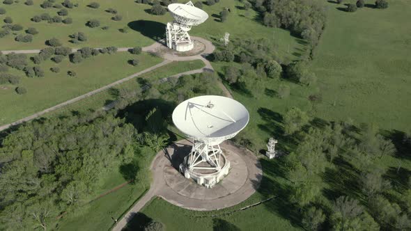 Aerial View of Large Telecommunications Antenna or Radio Telescope Satellite Dish