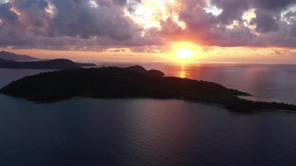 Majestic Scenery Of Orange Sunset Reflecting In The Water In Fiji Island -aerial shot