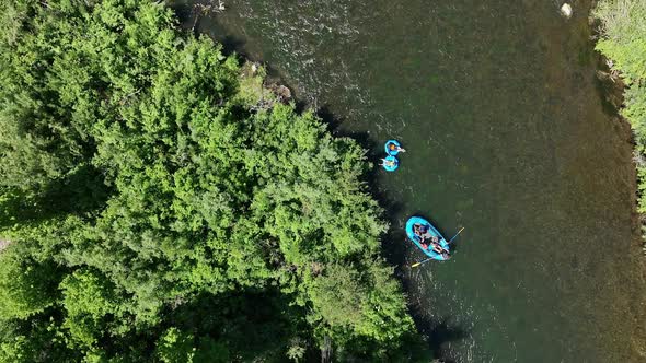 People floating down the Provo River from aerial view
