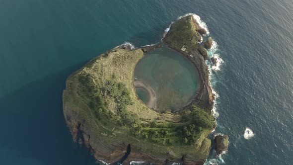 Aerial view of the Vila Franca do Campo in the Azores Archipelagos.