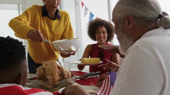 Multi-generation family having celebration meal