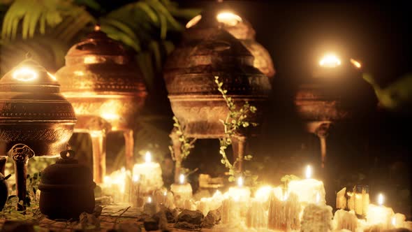 Golden Altar with Candles at Night