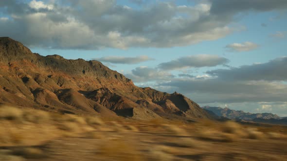 Road Trip Driving Auto From Death Valley to Las Vegas Nevada USA