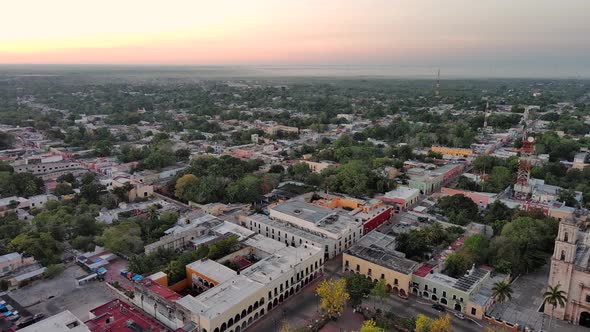 Sunset Valladolid Mexican Yucatan Peninsula City Aerial Drone Fly Top Notch View