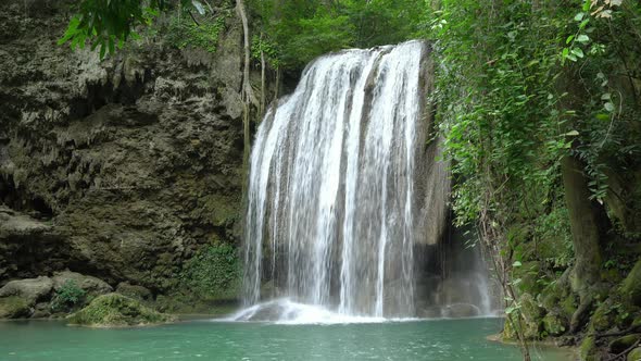 Erawan waterfall third level in National Park, famous tourist destination in Kanchanaburi, Thailand.