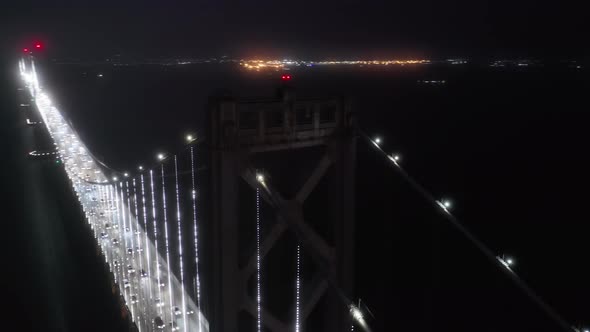 Camera Moves Around the Tower with Red Navigation Light, San Francisco,  Aerial