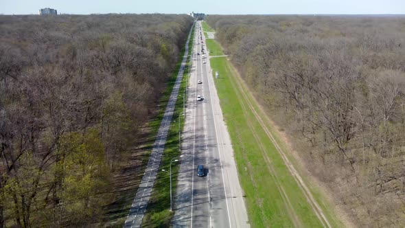 Aerial view on road driveway on sunny spring day