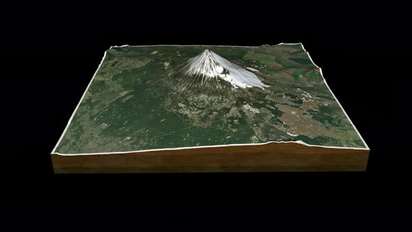 Mount Fuji terrain map 3D render 360 degrees loop animation