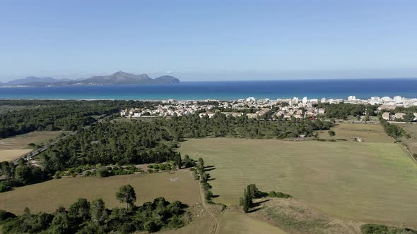 Aerial view of Can Picafort in summer, Mallorca, Spain