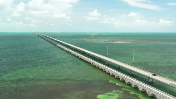 High altitude aerial footage seven mile bridge overseas highway Florida Keys