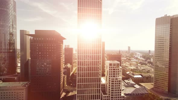 Aerial View of High Rise Skyscraper Buildings In Financial Business City District