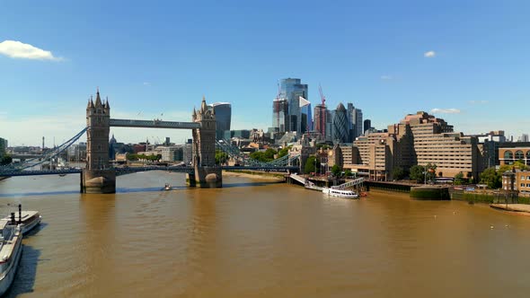 Aerial Video Establishing Shot Tower Bridge City Of London River Thames 4k