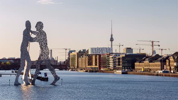 Day Hyperlapse of Berlin cityscape with Spree River, Berlin, Germany