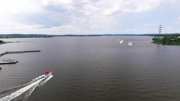 Regatta. Aerial view of Boats on the city pond 23