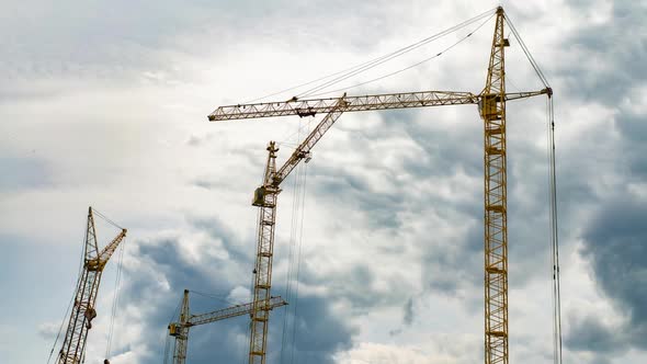 Time Lapse Cranes Working On The Construction