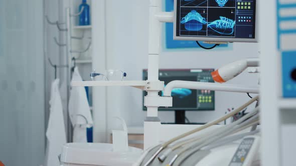 Close Up Revealing Shot of Medical Stomatology Display with x Ray Images