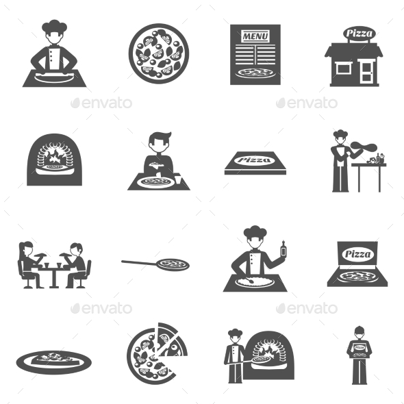 Pizzeria And Pizza Delivery Icons Set