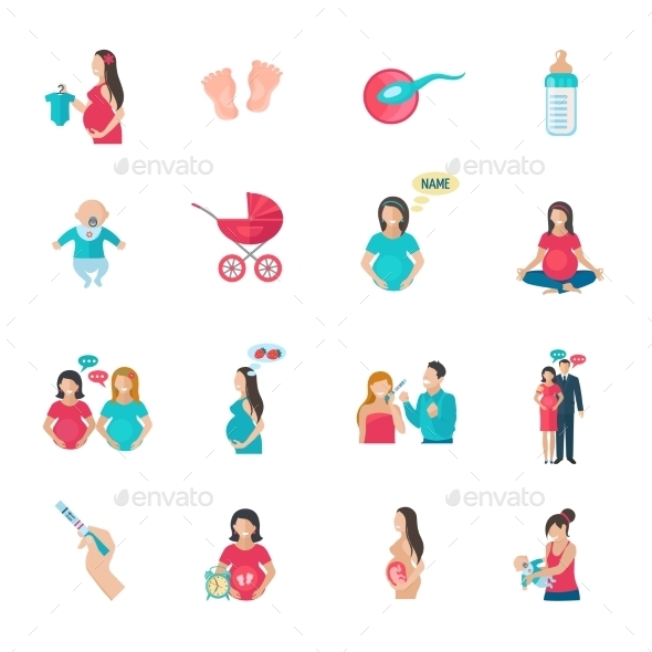 Pregnancy Icons Flat