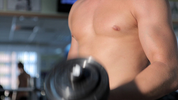 Men Exercising For The Biceps In Gym alt