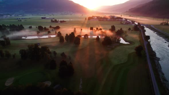 Drone Over Ethereal Misty Landscape Of Zell Am See