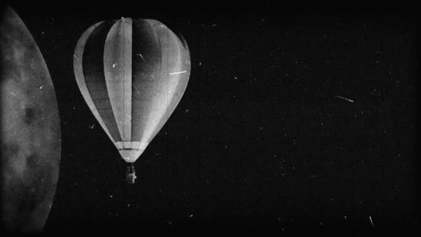 Black & White Hot Air Balloon With Moon 1