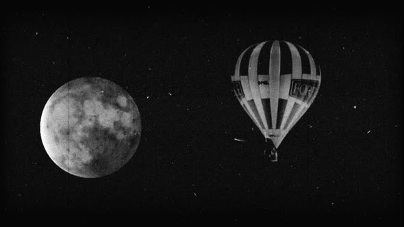 Black & White Hot Air Balloon With Moon 2 alt
