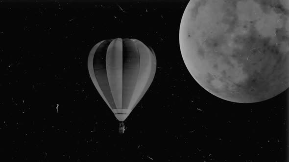 Black & White Hot Air Balloon With Moon 3