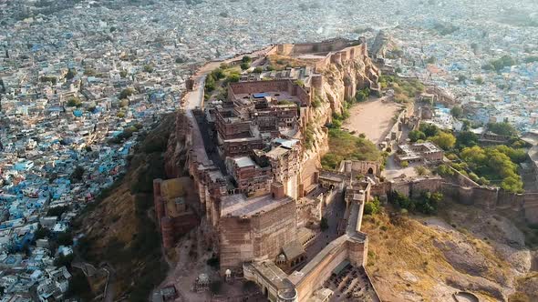 Aerial of Mehrangarh Fort in Jodhpur, Rajasthan, India