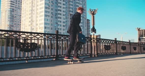 Businessman on Skateboard alt