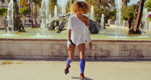 Sexy Afro American Girl On Her Roller Skates