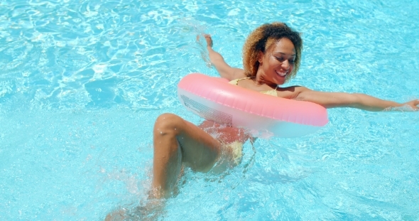 Sexy Girl In Bikini Resting At Swimming Pool