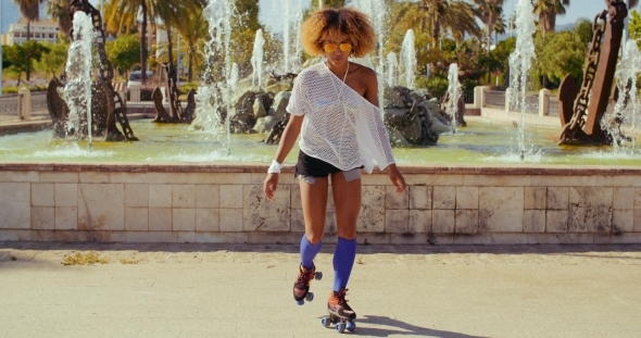 Sexy Afro American Girl On Her Roller Skates