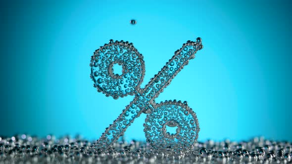 Percentage Sign Underwater in Bubbles of Oxygen on Blue Background