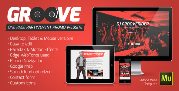 Groove - OnePage Party / Event Promo Muse Template