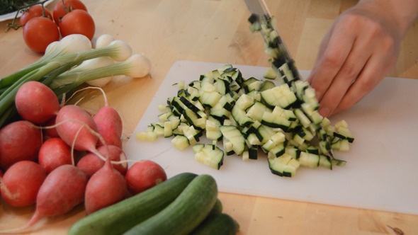 Chopping Cucumber Into Square Bits alt