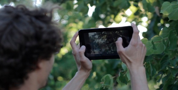 Man Photographing Nature In The Tablet