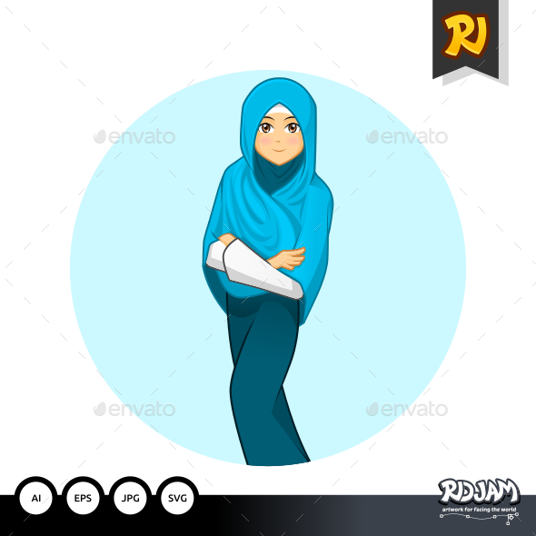 Muslim Woman with Folded Arms Wearing Blue Veil
