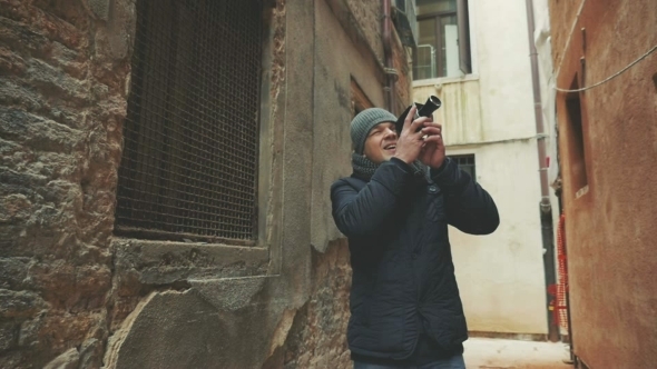 Tourist Retro Camera Shooting Outdoor In Venice