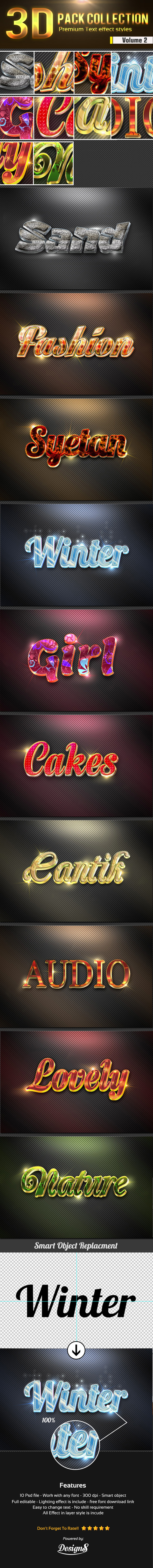New 3D Photoshop Text Effect Style Vol 2