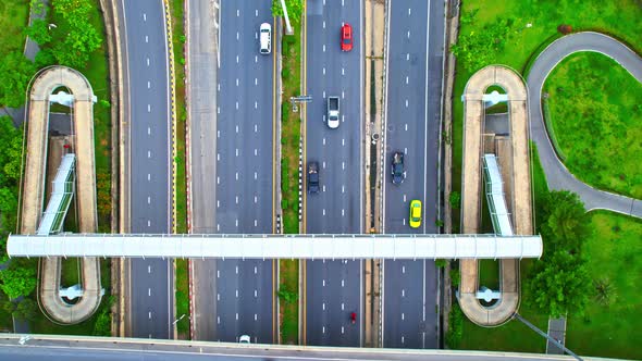 4K : Top view of Highway road junctions.