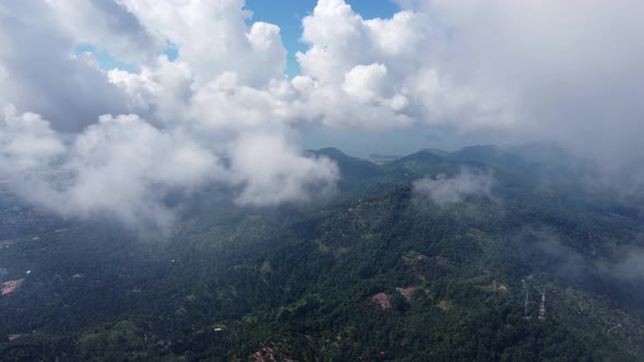 Aerial view white cloud over hill