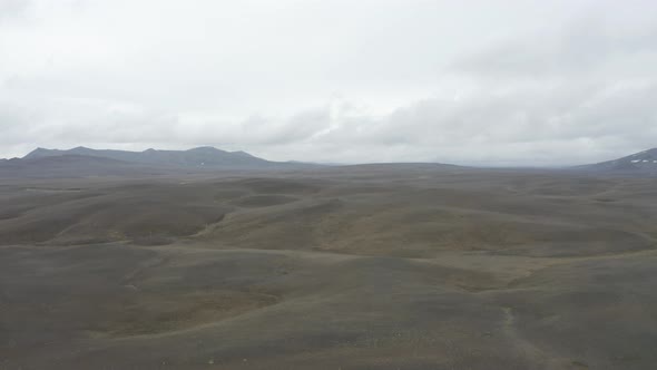 Aerial Panorama Of Vast Black Desert Landscape In Iceland. panning right