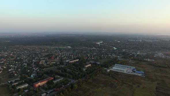 Small Town. View From the Bird's Flight. Nature Morning