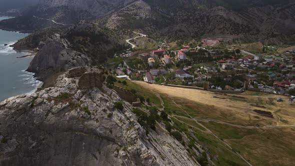 Beautiful Ruins of the Sudak Fortress and Mount Fortress on the Black Sea Coast