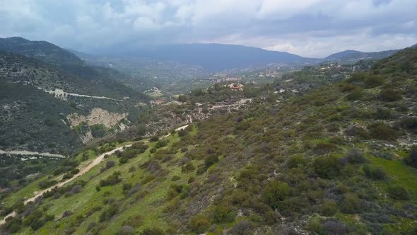 Drone Is Flying Up in Mountains, Showing Amazing Landscape with Slopes