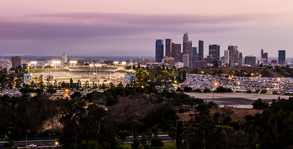 Los Angeles and Dodger Stadium Sunset Day To Night